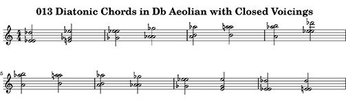 013 Diatonic Chords in Db Aeolian with Closed Voicings from ChopBusters: 013 Diatonic Chords Ascending and Descending in Major Modes