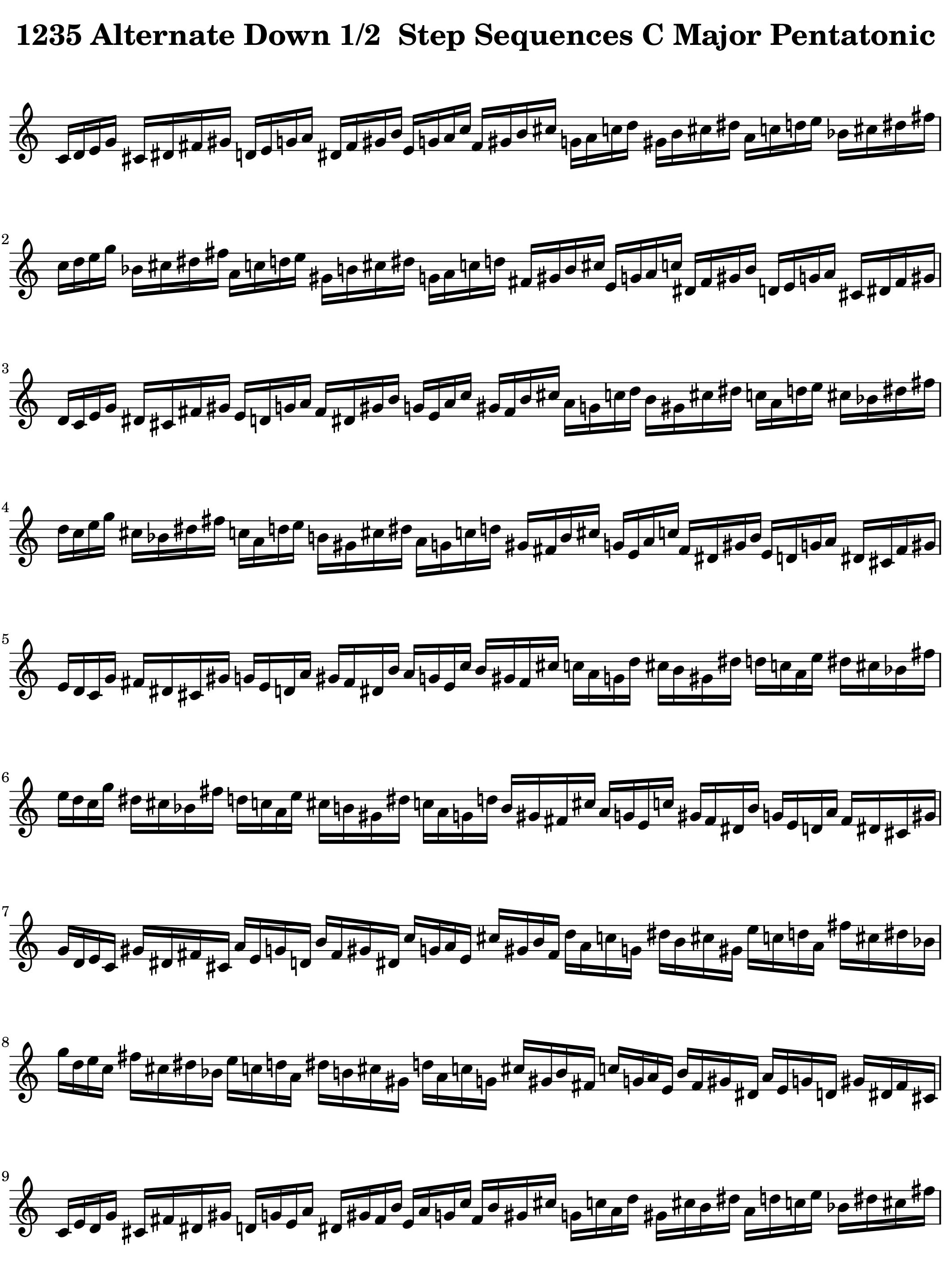 Four Note Side_Stepping_Down_Half_Step-from-the_Modal_Sequence_for__C_Major-Pentatonic-from-the-Pentatonic Scale Lexicon-V1-Major by Bruce Arnold for Muse Eek Publishing
