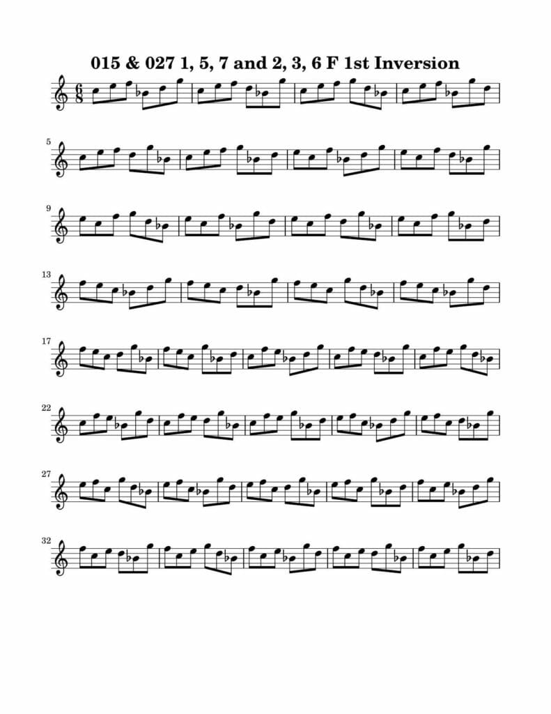 02_015_027_Degree_1_2_3_5_6_7_1st_Inversion_Key_F-Harmonic-and-Melodic-Equivalence-V6-by-bruce-arnold-for-muse-eek-publishing-inc
