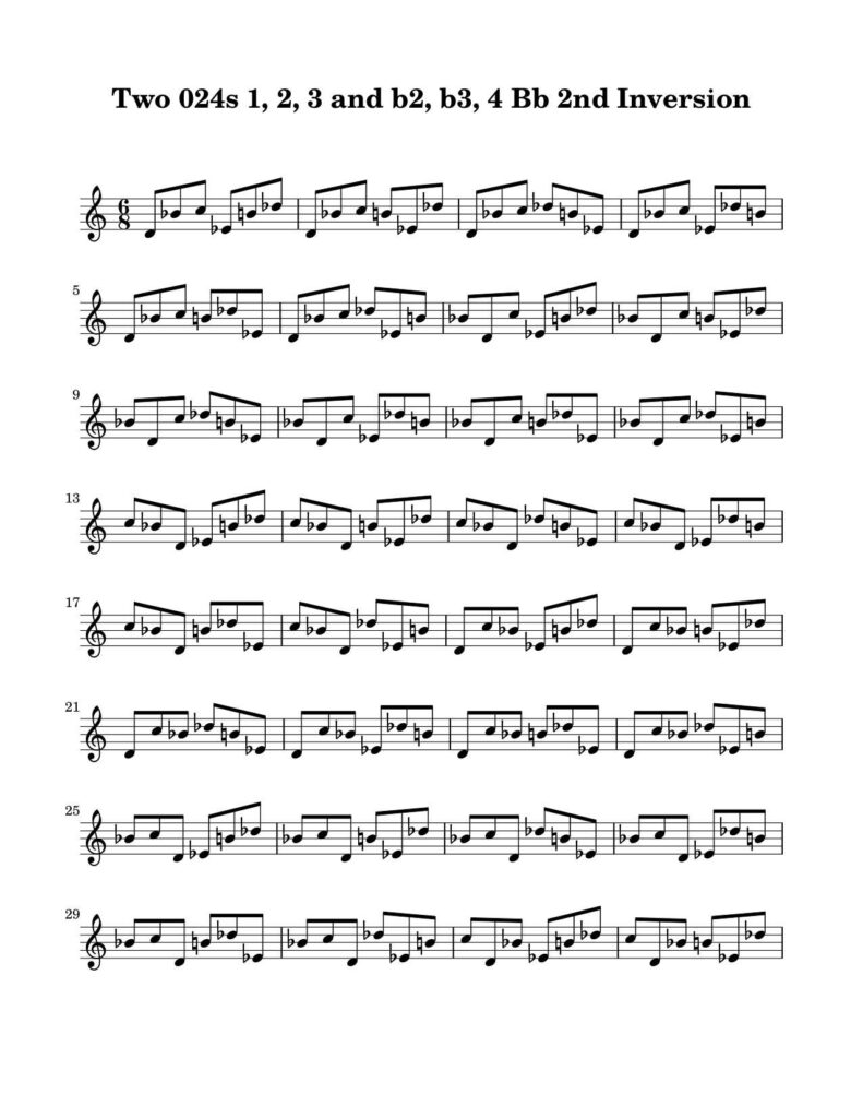 03-024-024-Degree-1-b2-2-b3-3-4-2nd-Inversion-Key-Bb-Harmonic-and-Melodic-Equivalence-V9B-Trichord-Pair-by-Bruce-Arnold-for-Muse-Eek-Publishing-Inc.