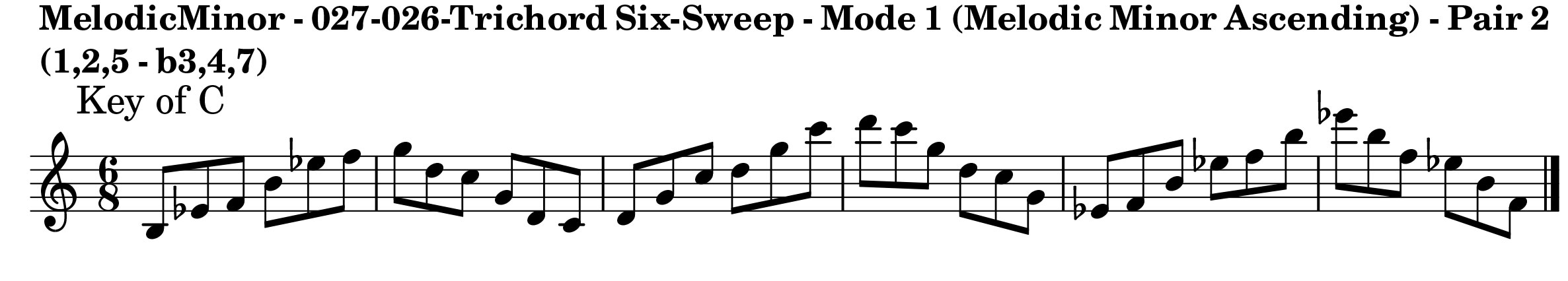 Mode1_Melodic_Minor_Ascending_Pair2_1_2_5_-_b3_4_7_SixSweep-1 For Trichord Sequencing book by Bruce Arnold for Muse Eek Publishing Inc.