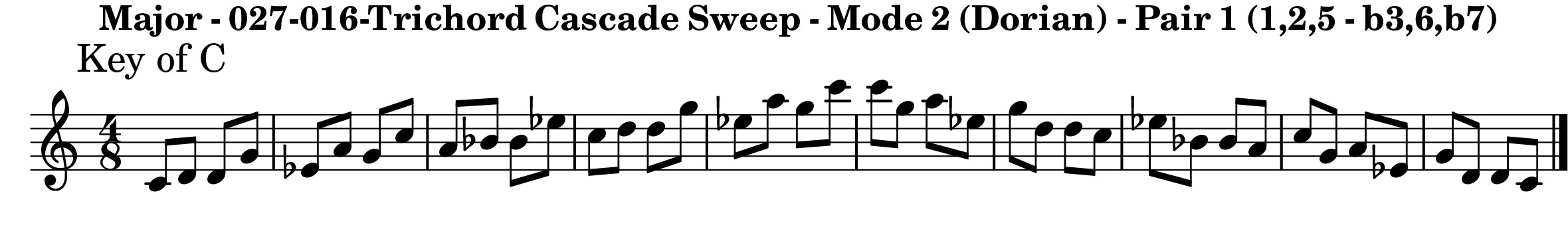 Mode2_Dorian_Pair1_1_2_5_-_b3_6_b7_CascadeSweep-1 For Trichord Sequencing book by Bruce Arnold for Muse Eek Publishing Inc.